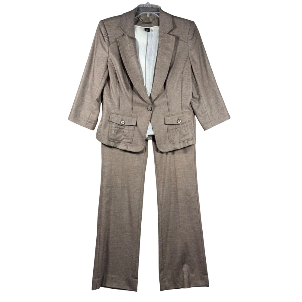 White House Black Market Legacy Suit Set Brown‎ Blazer 6 Modern Boot Pants 4R
